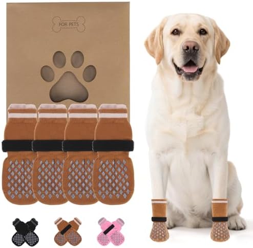 KOOLTAIL Anti Slip Dog Socks Shoes for Hot Pavement to Prevent Licking Paws Scratching, Pet Boots & Paw Protector for Hardwood Floors, Dog Grip Booties for Small Medium Large Senior Dogs, Khaki XS by KOOLTAIL