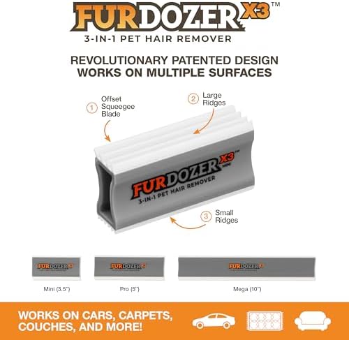 FurDozer Pet Hair Remover & Auto Detailing Tools - Cat & Dog Hair Remover for Carpets, Car Interiors, Couches, Bedding, & Pet Furniture (Gray, X3 MINI - 3.5" Long) - Image 2