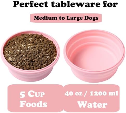 Joyinjojo Collapsible Dog Bowls with Lids, 2 Pack Portable Travel Dog Bowls for Small Medium Large Dogs, Silicone Foldable Outdoor Dog Cat Food Water Bowls for Camping Hiking Road Trip, Pink 40 oz - Image 3