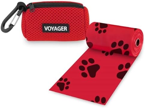 Best Pet Supplies Dog Poop Bag Holder Leash Attachment with Reusable Dispenser for Travel, Walking, Park, and Outdoor Use, Durable with Clip-On - Red, Mesh Dispenser w/15 Bags by BestPetSuppliesLLC