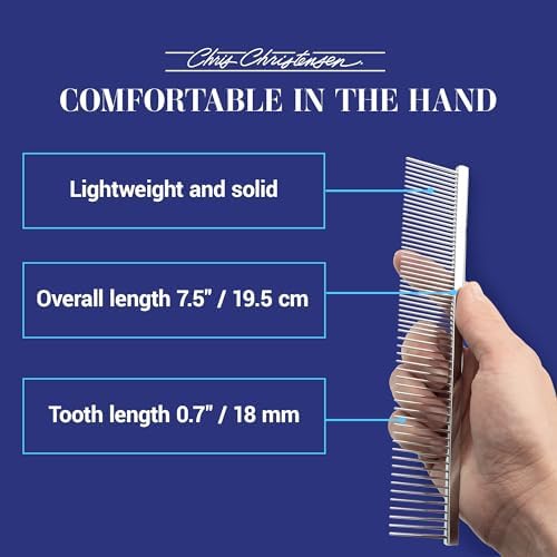 Chris Christensen 000 7.5 in. Greyhound Style Fine/Coarse Colored Butter Comb, Groom Like a Professional, Rounded Corners Prevent Friction and Breakage, Solid Brass Spin with Steel Teeth, Chrome Finish - Image 5