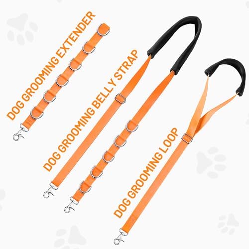 Dog Grooming Belly Strap - Dog Grooming Loops for Table Arm Extender with Clamp Extension Loop Bathing Restraint Leash No Sit Haunch Holder for Small & Medium Hair Cutting Washing (Orange) - Image 5