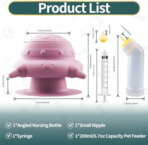Pet Nursing Kit, Puppy Milk Feeder Bottle, Silicone Feeding Nipple for All Breed of Puppy, Kittens and Other Animals (Pink) - Image 2