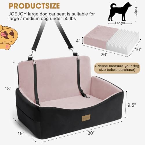 JOEJOY Dog Car Seat for Large Medium Sized Dogs Under 55 lbs, Dog Booster Seat for 2 Small Dogs with Detachable Washable Cover, Memory Foam Pet Car Seat with 2 Safety Belts and Storage Pockets - Image 7