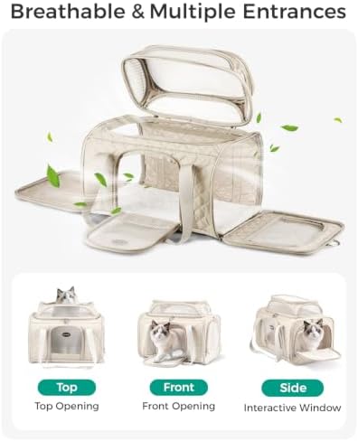 Airline Approved Cat Carrier with Expandable Top, 17x11x9.5in, Ivory White‌ - Image 5
