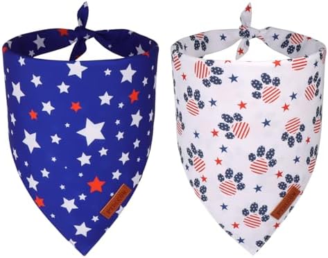 PTDECOR American Flag Dog Bandana Blue White Stars Paw Flag Patterns Designs 4th of July Pet Scarf Adjustable Patriotic Bandanas for Large X-Large Dogs Pets (X-Large) by PTDECOR