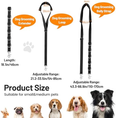 Dog Grooming Belly Strap - Dog Grooming Loops for Table Arm Extender with Clamp Extension Loop Bathing Restraint Leash No Sit Haunch Holder for Small & Medium Dogs Hair Cutting Washing (Black) - Image 2