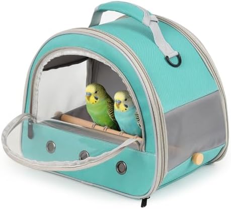 Bird Carrier, Portable Small Bird Parrot Parakeet Carrier with Standing Perch and Stainless Steel Tray, Side Access Window Collapsible (Green, Horizontal Perch) by halinfer
