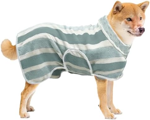 Fast Drying Dog Bathrobe, Super Absorbent Stripes Dogs Towel, Adjustable Warm Keeping Pet Puppy Bath Supplies (Green, S) by PawSailor