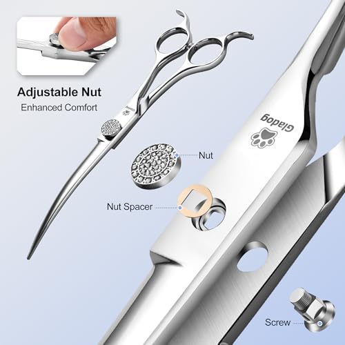 GLADOG Luxury Dog Grooming Scissors Set - 7" Straight, 6.5" Thinning, 7" Curved Dog Shears for Grooming - 9CR Steel, Professional Grooming Kit for Dogs - Image 4