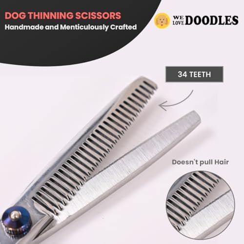 Dog Grooming Scissors Kit with Rounded Blunt Tips, Straight, Curved & Thinning Shears, Tools for Goldendoodles, Poodles & Doodles, Professional Grade Stainless Steel, 4 Pc Set [We Love Doodles] - Image 6