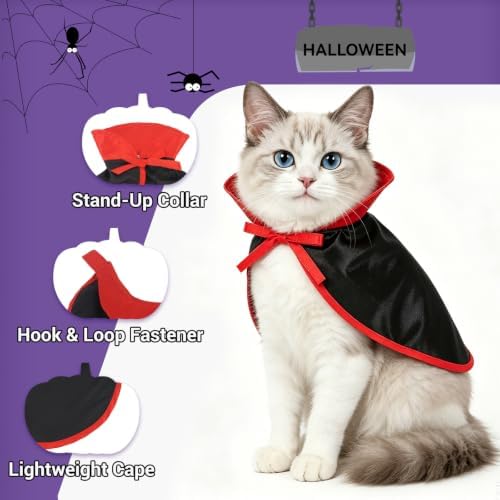 NAMSAN Pet Vampire Costume for Cats Small Dogs Rabbits, Halloween Cat Dracula Cape, Stand-Up Small Dog Vampire Cloak, Halloween Cat Outfit for for Holiday Party Cosplay Statue Decoration - Image 3