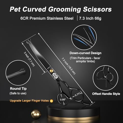 CIICII Dog Grooming Scissors Kit, 7 Inch Safety Pet Cat Shears Set (Black) - Image 3