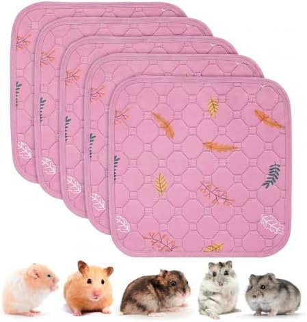 Sunheir Washable Pee Pads for Small Pet 5-Pack, Reusable Pet Training Pads Absorbent & Leak-Free, Waterproof Pee Pads for Dog Cat Rabbit Guinea Pig Hamster, Whelping Pad (Leaves - Pink, 12x12) by SUNHEIR
