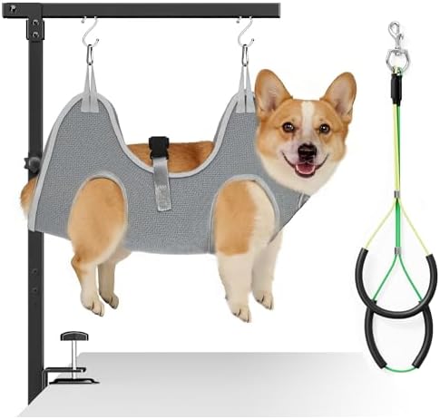 niffgaff Adjustable Dog Grooming Arm with Clamp, 26″–40″ Height, M Hammock with Back Buckle, No-Sit Grooming Restraint for Small & Medium Dogs by niffgaff