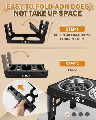 Jovrun Elevated Dog Bowls for Medium Large Dogs with Mat, Non-Slip Dog Feeder with 1*Stainless Steel Dishes & 1*Slow Feeder Bowl, 5 Heights Adjustable Raised Bowls for 3.15″-8.66″-9.84″-11.02″-12.2″ - Image 6