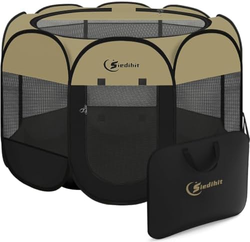 Siedihit Playpen for Extra Large Dog Cat Pet Tent Crate Cage Black Khaki by Siedihit