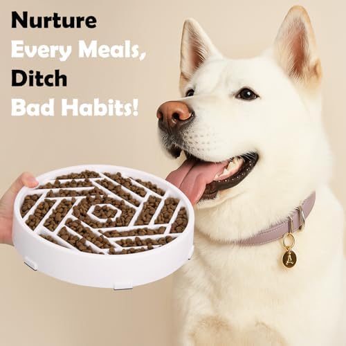 TOBYTO Slow Feeder Dog Bowls Large Medium Breed,Anti-Choking Slow Eating Dog Food Bowl,Non Slip Pet Slower Food Feeding Bowls Large Puzzle Slow Feeder Bloat Stop Maze Dog Dishes,White - Image 6