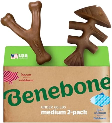 Benebone 2-Count Fishbone/Wishbone Durable Dog Chew Toys, Dog Bones, Medium (Pack of 8) by Benebone