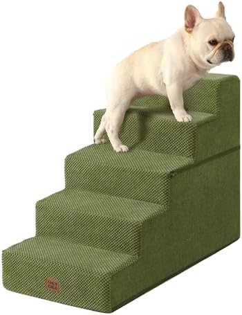 EHEYCIGA Dog Stairs for High Bed 22.5" H, 5-Step Dog Steps, Olive Green by EHEYCIGA