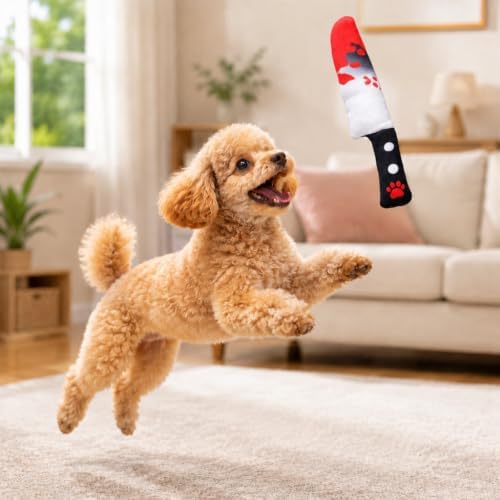 2-Pack Halloween Squeaky Dog Toy Set - Plush Knife and Cleaver Design, Interactive Sound Toys for Dogs, Perfect for Halloween Play and Chewing Fun - Image 5