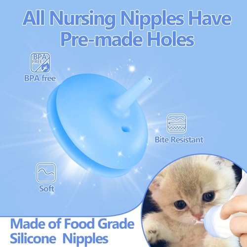 Pet Feeding Bottle,3 Pack Wide Mouth Angled Nursing Bottle, 3 Sizes Nipples with Ventilation Valve Resistant Tearing Perfect for Puppies, Kittens, Small Wildlife（Blue） - Image 5