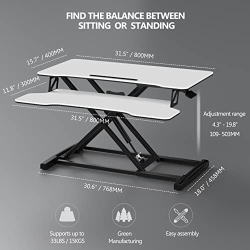 FITUEYES Height Adjustable Standing Desk 32” Wide Sit to Stand Converter Stand Up Desk Tabletop Workstation for Laptops Dual Monitor Riser White SD308003WW - Image 4