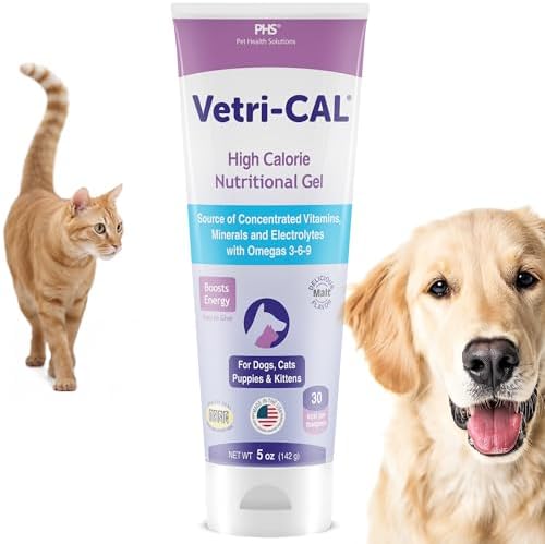 High Calorie Nutritional Gel for Dogs, Cats, Puppies & Kittens – Appetite Booster with Omega 3-6-9, Vitamins A-D-E-B – Recovery & Energy Support – Tasty Malt Flavor – 5 oz Tube by Vetri-CAL