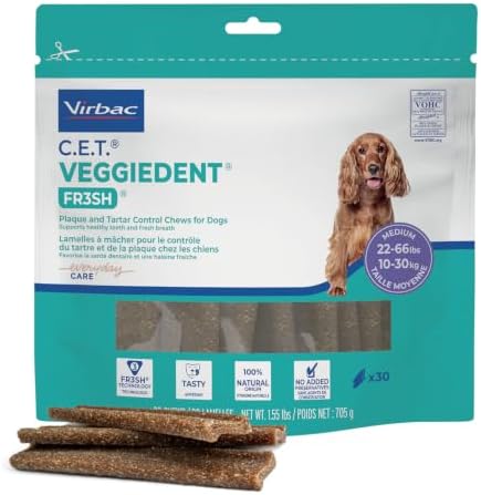 C.E.T. Veggiedent Fr3sh Plaque and Tartar Control Chews for Dogs, Medium by Virbac