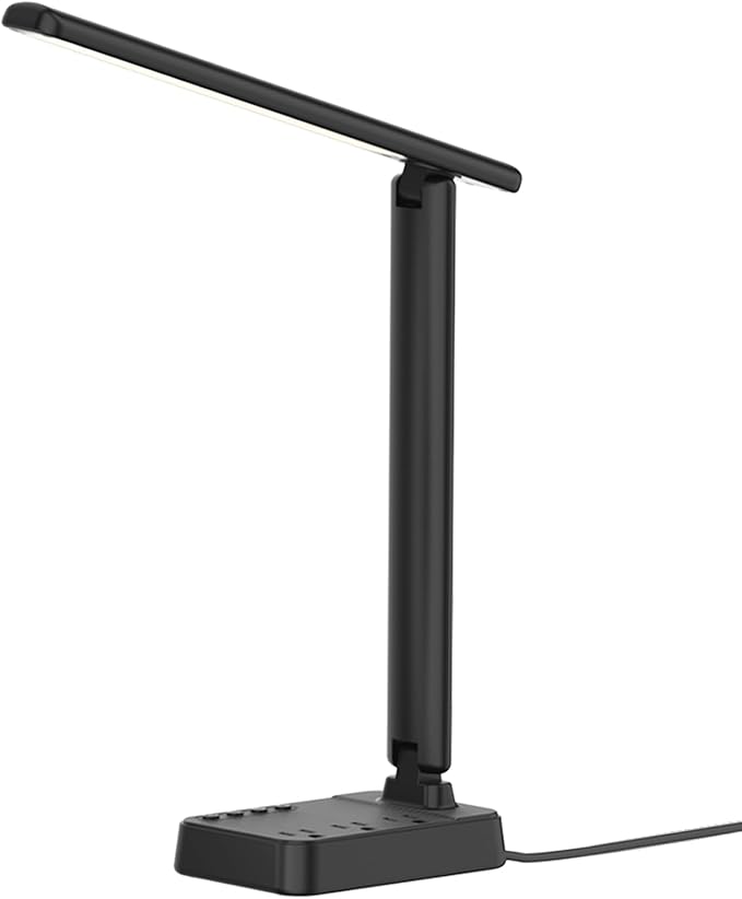 LED Desk Lamp with Power Strip, 3 AC Outlets & 4 USB Ports (2 USB-C), Stepless Dimming & 2800K-6500K Eye-Caring Desk Light, Foldable Table Lamp with 10FT Cord for Home Office, Dorm Room Essentials - Image 4