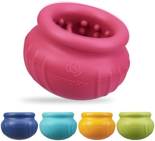 Wobbly Dog Enrichment Lick Toy, Stuffable Frozen Lick Bowl to Keep Dogs Busy, Long-Lasting Interactive Treat Dispensing Dog Toy, Silicone Fetch Catch Chew Toy(Rose,L) by Animire
