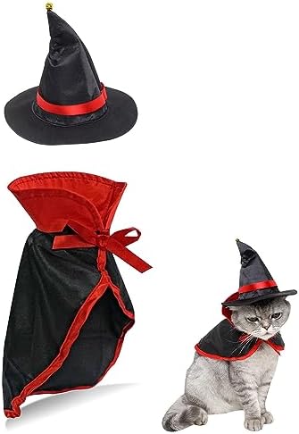 Pet Halloween Cloak Cosplay Vampire Cloak with Hat for Cat and Small Dogs, Pet Halloween Costume Clothes Suit with Cap by QIYADIN