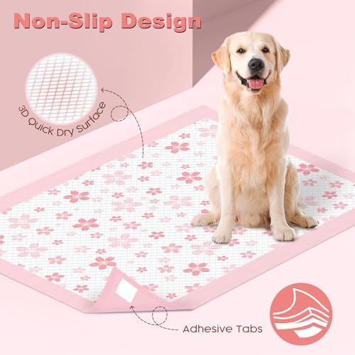 MIZOK Pink Puppy Pads with Adhesive Tabs Disposable Pee Pads 28x34in 30Ct - Image 4