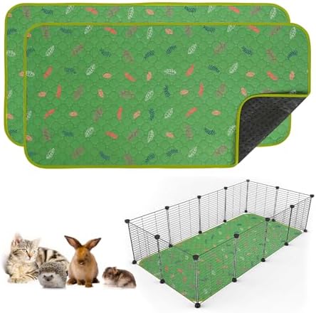 Sunheir 2 Pack Washable Guinea Pig Pee Pads, 24" x 48" Waterproof Reusable Guinea Pig Cage Liners, Absorbent Bedding Training Mat for Small Animal Guinea Pigs Rabbit Bunny Hamster - Green by SUNHEIR
