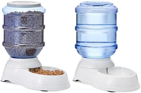 Amazon Basics Large Capacity Automatic Pet Water Dispenser and Gravity Feeder Set, Easy to Clean, 456.6fl.oz Food, 382.1fl.oz Water, Pack of 2 by AmazonBasics