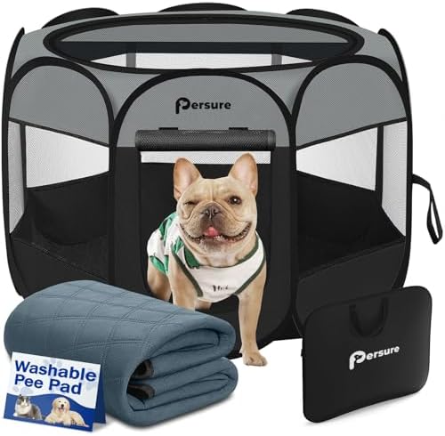 Persure Dog Cat Playpen Tent Crate Cage with Washable Pad(Dark Grey,Medium) by PERSURE