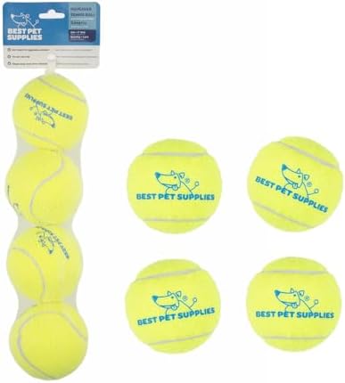 Best Pet Supplies Interactive Squeaky Dog Chew Toy, Ideal Dog Toys for Chewers, Small, Medium & Large Dogs, and Fetch Lovers - Tennis (Yellow), Large (Pack of 4) by BestPetSuppliesLLC