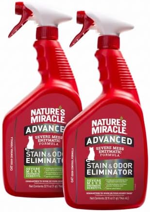 Nature's Miracle Advanced Cat Stain and Odor Eliminator Spray,Severe Mess Enzymatic Formula,32 fl oz,(Pack of 2) by NaturesMiracle