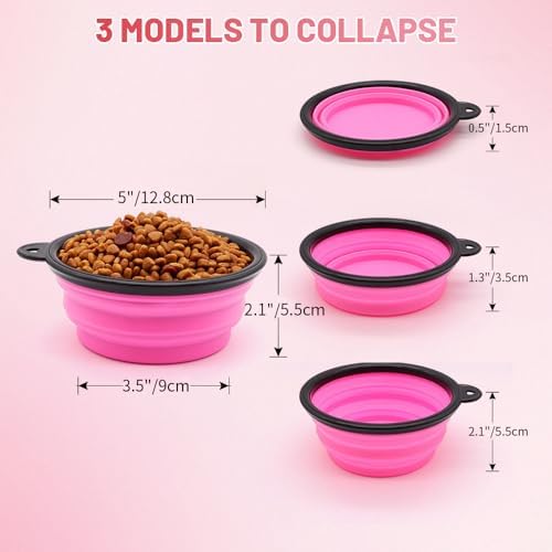SLSON Collapsible Dog Bowls, 2 Pack, Portable Pet Feeding Watering Dish for Traveling with Carabiners (Small, Orange+Pink) - Image 3