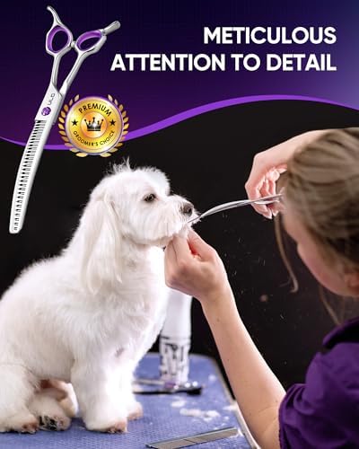 ULG 7.5” Dog Grooming Chunker Shears – 30° Curved Pet Grooming Scissors, Japanese 440C Stainless Steel, 30 Comb & Chunker Teeth, 60% Thinning Rate, Reversible Butterfly Handles for Face, Nose & Body - Image 5