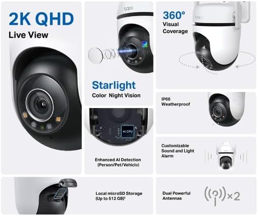 TP-Link Tapo 2K QHD Outdoor Pan/Tilt Wi-Fi Security Camera, 360° View, Motion Tracking, Color Night Vision, Free Person/Vehicle/Motion Detection, Cloud & SD Card Storage, 24/7 Recording, Tapo C520WS… - Image 3