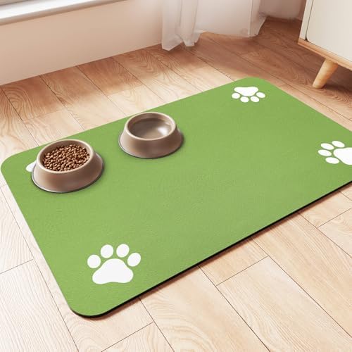 Pet Feeding Mat-Absorbent Pet Placemat for Food and Water Bowl, with Waterproof Rubber Backing, Quick Dry Water Dispenser Mat for Dog and Cat (20"x12", Lime Green) by Incenseburner