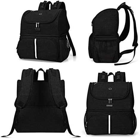 BAGLHER Pet Travel Bag, Double-Layer Pet Supplies Backpack (for All Pet Travel Supplies), Pet Travel Backpack with 2 Silicone Collapsible Bowls and 2 Food Baskets Black - Image 2