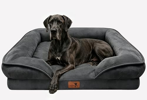 Spotted Play Orthopedic Dog Bed with Sides - Sofa Beds for Extra Large Dogs, Supportive Foam Pet Couch Bed with Washable Removable Cover, Waterproof Lining and Non-Slip Bottom, Dark Grey - XXL by Spotted+Play