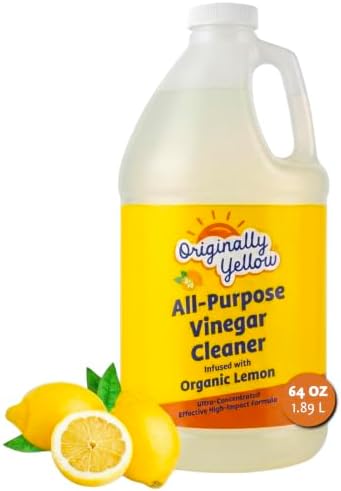 Originally Yellow Lemon Vinegar For Cleaning Purpose | USA Made All Purpose Cleaner | Use as a Floor, Glass, Kitchen, & Bathroom Cleaner | Plant Derived Vinegar Half Gallon | 64 Oz by OriginallyYellow