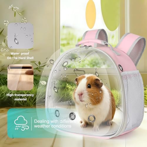 Guinea Pig Carrier, Clear Bubble Window for Guinea Pig, Bunny Rat Bird (Pink, Backpack) - Image 4