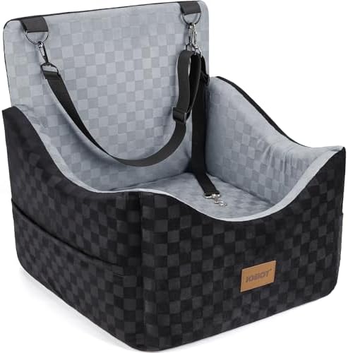 JOEJOY Elevated Dog Car Seat for Small/Medium Dogs up to 35 lbs, Memory Foam Booster Seat with Detachable Washable Cover, Travel-Safe Car Bed with Safety Belts & Storage Pockets, Grey by JOEJOY