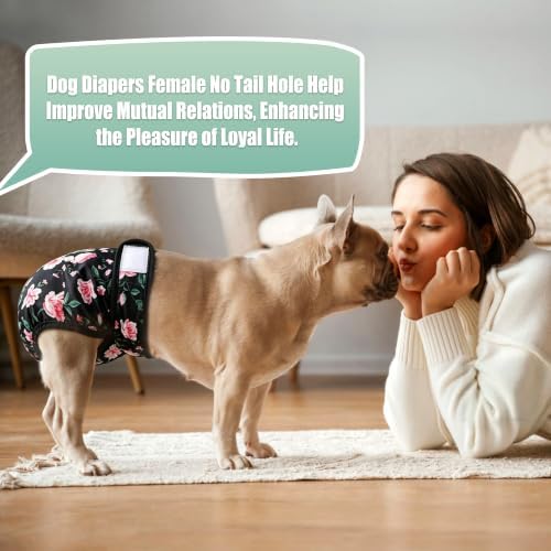wegreeco Frenchie Dog Diapers Female No Tail Hole, Washable Pet French Puppy Bulldog Diapers Female for Period Heat, Reusable Doggy Doggie Dog Diapers（Pink Flowers, Medium） - Image 6