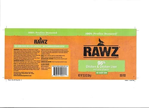 Rawz 96% Meat Canned Wet Food for Dogs 12 Pack/ 12.5 oz. Cans (Chicken/Chicken Liver) - Image 5