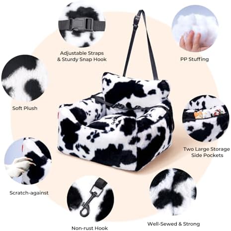 BurgeonNest Dog Car Seat for Small Dogs & Cats Under 25 lbs, Milk Cow - Image 4